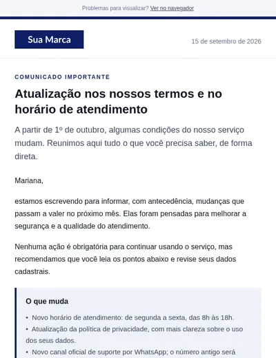 Comunicado importante — Avisos